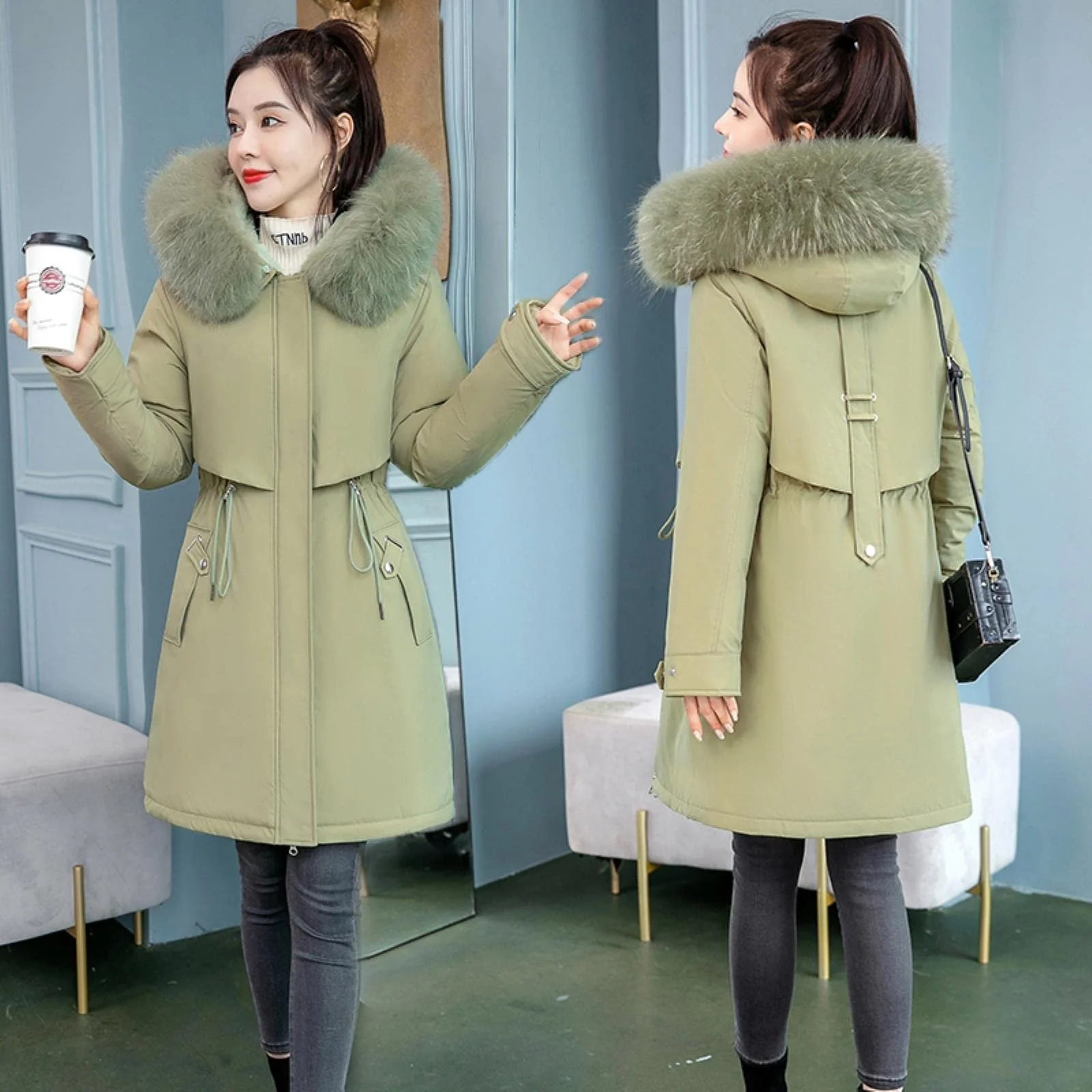 Куртка ZXCL Зимова тепла жіноча з хутряною підкладкою, фото №6