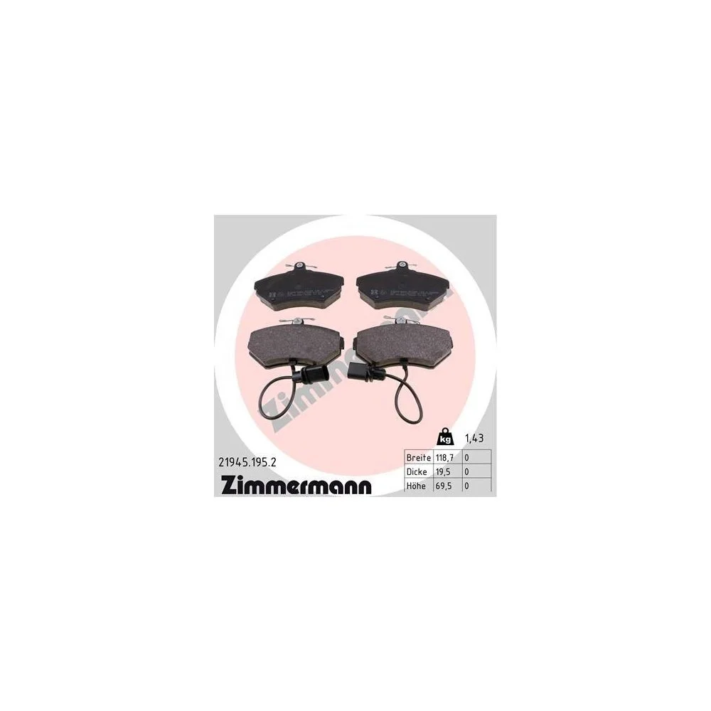 Комплект гальмівних колодок Zimmermann 21945.195.2 передня вісь, фото №1