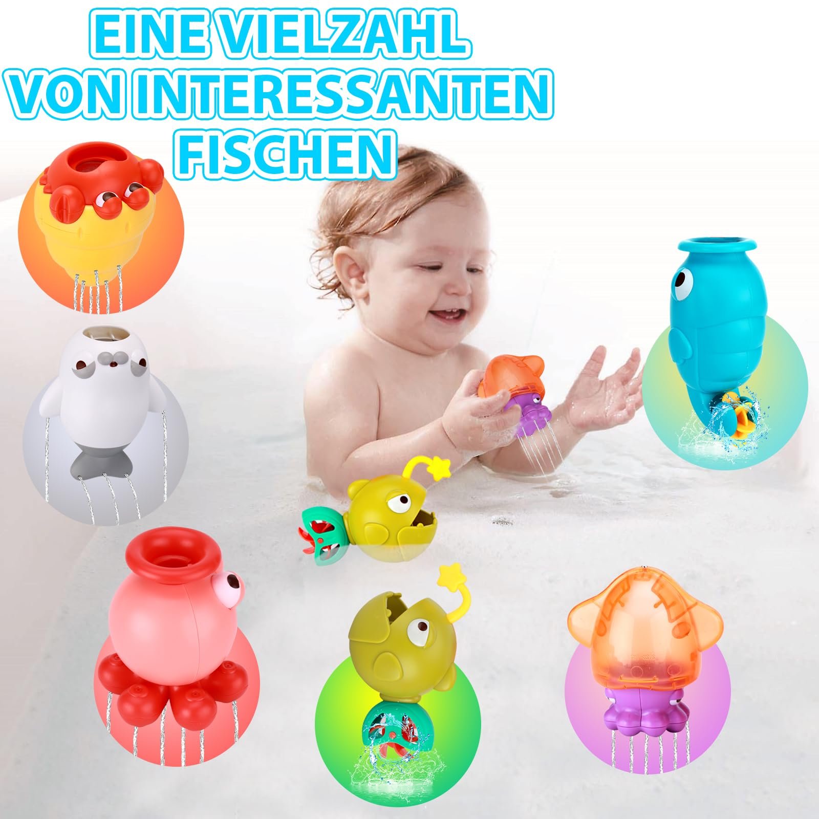 Іграшка для ванни Риболовля з вудками, водними пістолетами, сачком, магнітною рибою, фото №7