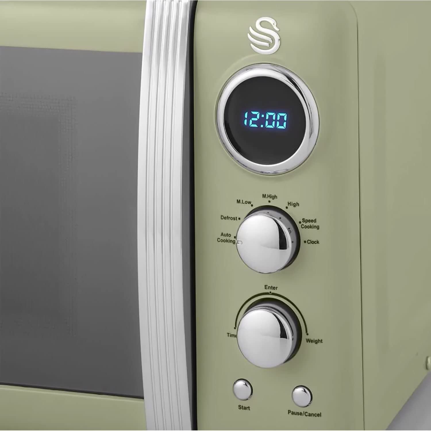Цифровая микроволновая печь Swan Retro SM22030GNEU 20 л 5 уровней мощности таймер 60 минут поворотный стол 27 см 800 Вт Зеленая, фото №6 Цифровая микроволновая печь Swan Retro SM22030GNEU 20 л 5 уровней мощности таймер 60 минут поворотный стол 27 см 800 Вт Зеленая, фото №6