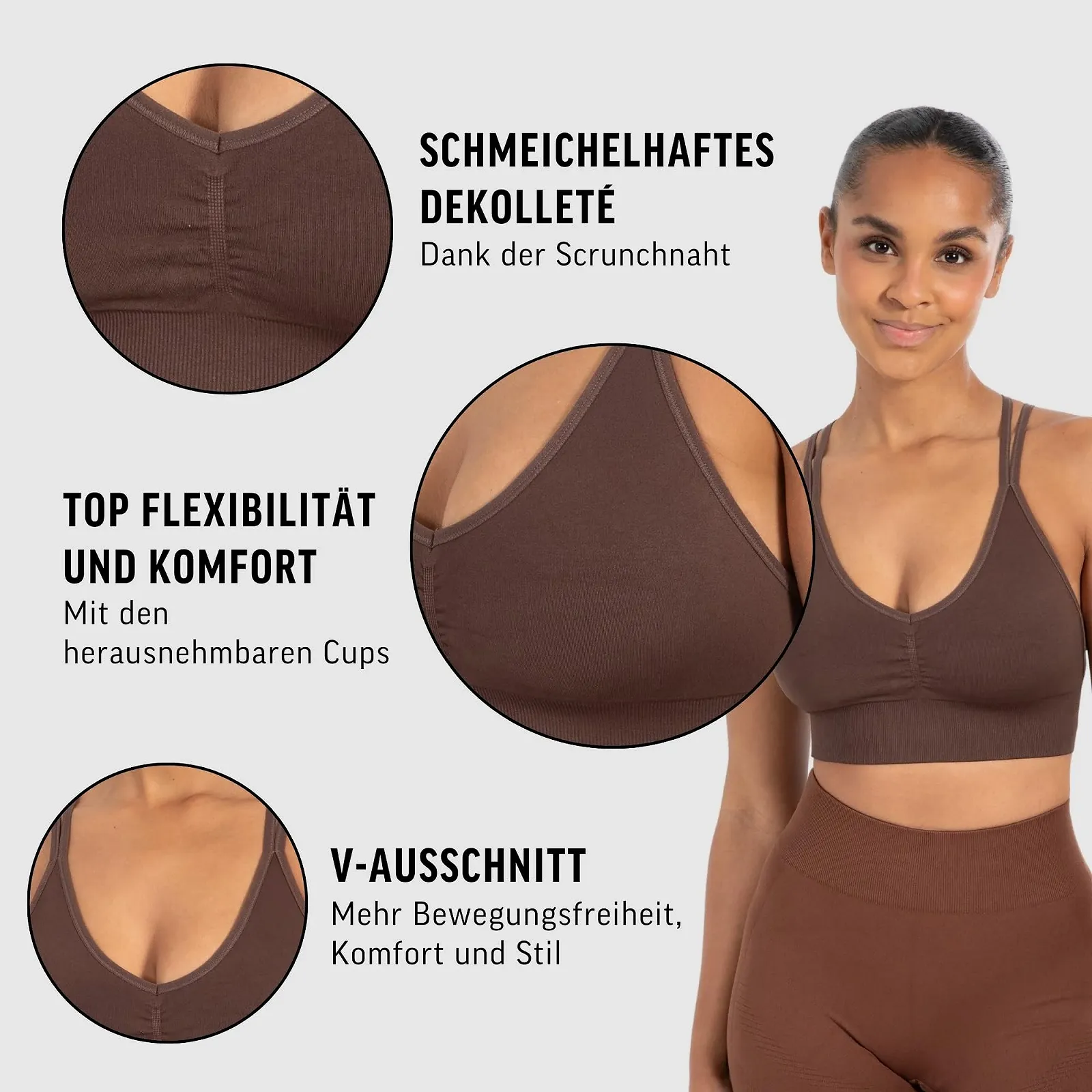 Спортивный бюстгальтер SMILODOX Katrin Scrunch с V-образным вырезом и съемными чашками, фото №5 Спортивный бюстгальтер SMILODOX Katrin Scrunch с V-образным вырезом и съемными чашками, фото №5