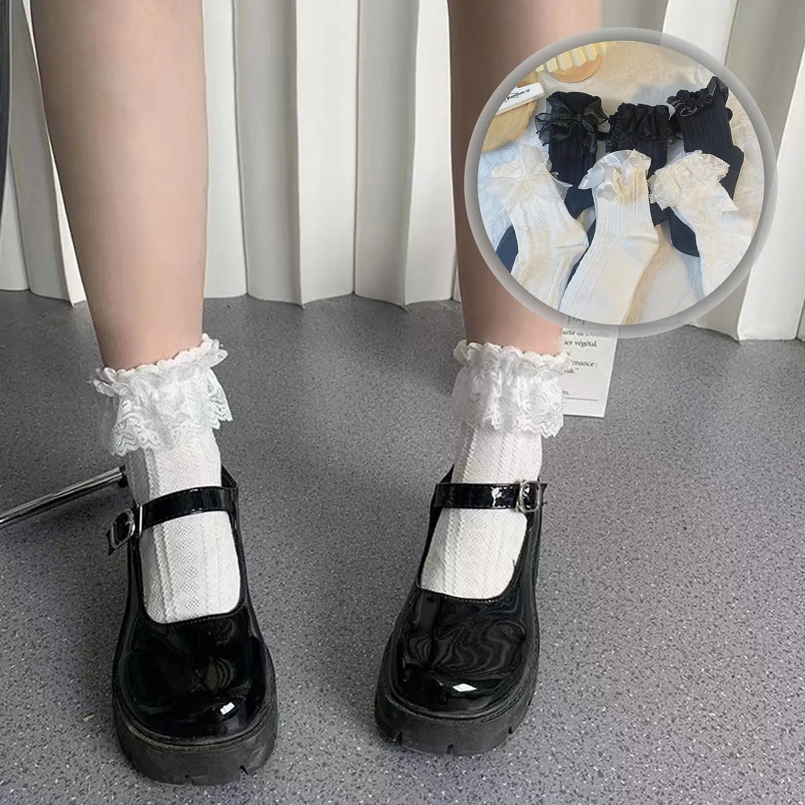 Шкарпетки з рюшами Жіночі Чорно-білі, фото №4 Шкарпетки з рюшами Жіночі Чорно-білі, фото №4