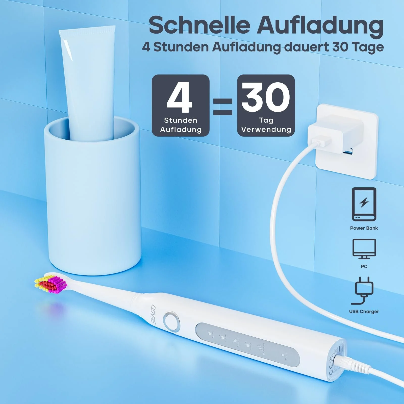 Электрическая зубная щетка Seago SG507 Sonic Белая, фото №4