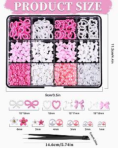 3D, 1000 шт, 9 кольорів: бантики, квіти, зірки, серця, заклепки, стрази для манікюру, перлини штучні synthetic.ua - Фото 1