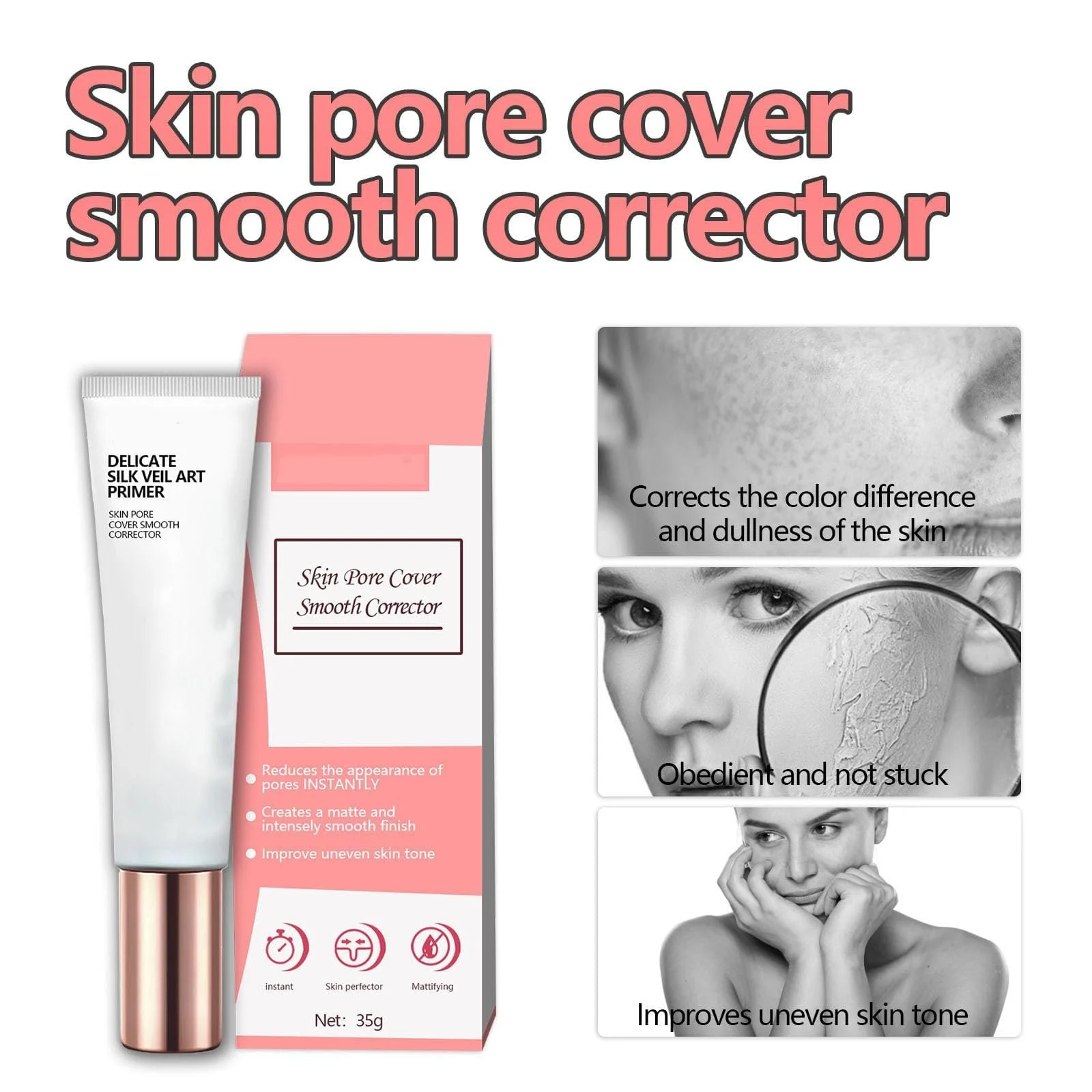 Коректор для шкіри, що покриває пори, гладкий, корегуючий колір, стік-консилер, контроль жирності, фото №2