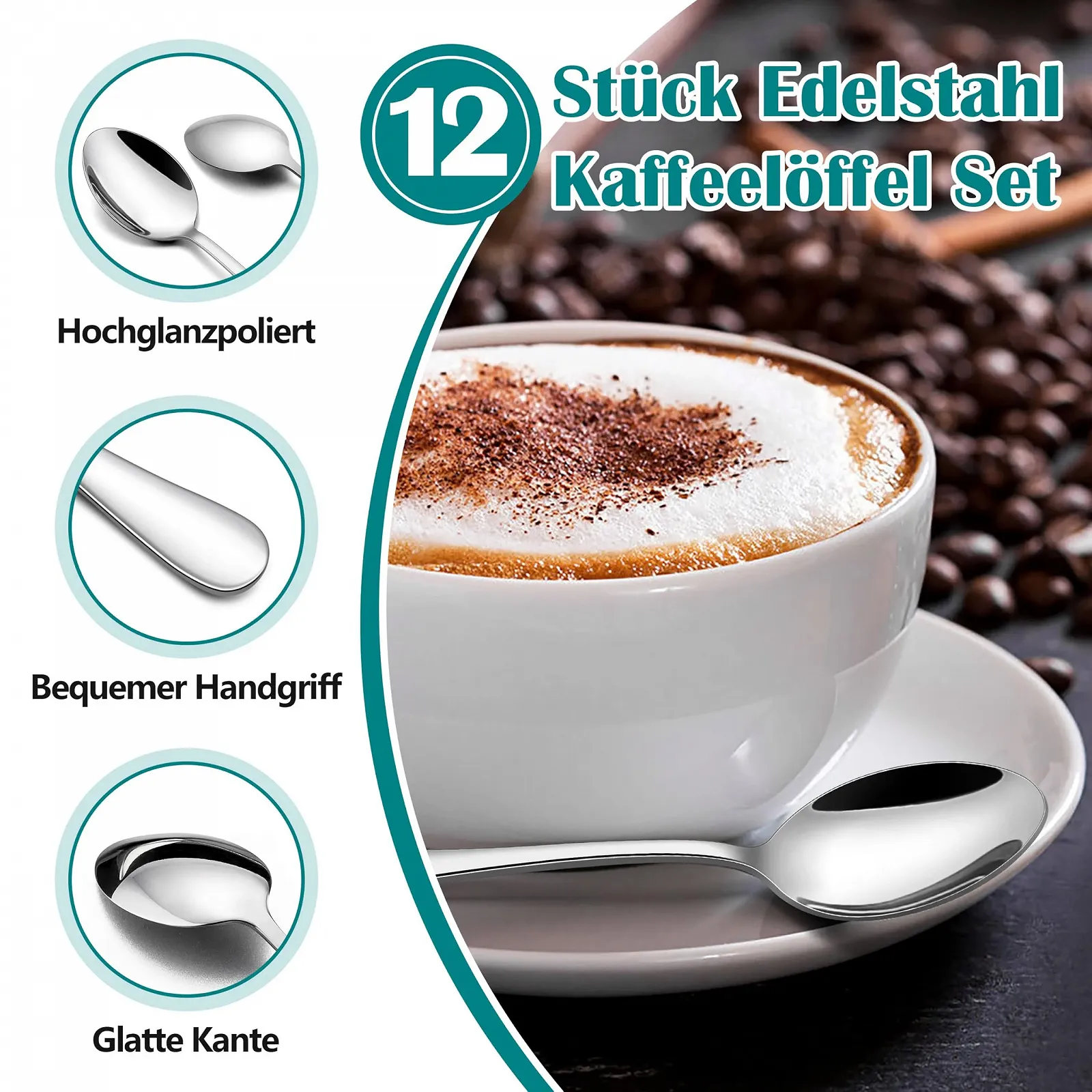 Ложки Homikit для кави, 12 штук, полірована нержавіюча сталь, фото №3