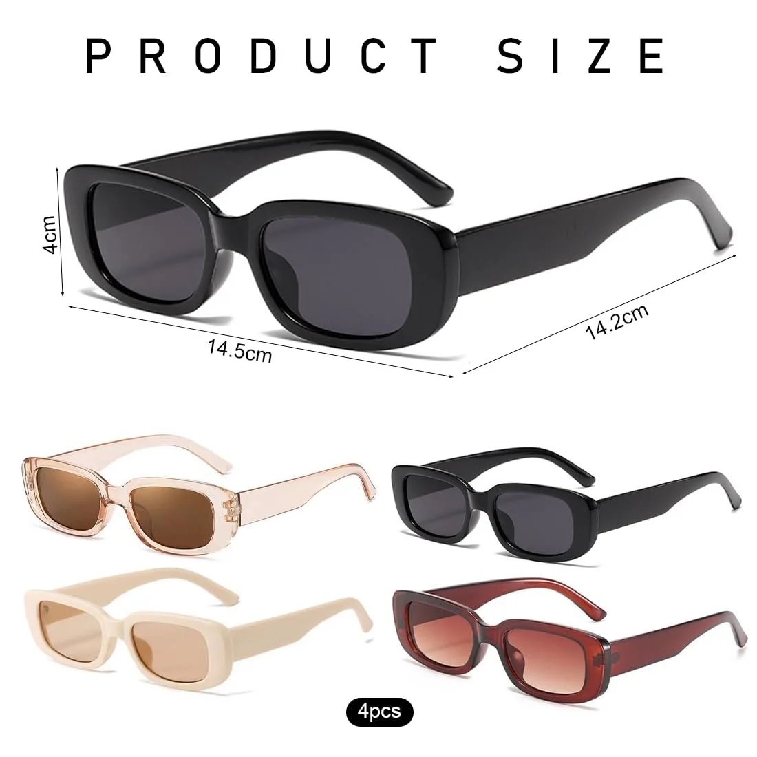 Вінтажні сонцезахисні окуляри Aurasky, набір з 4 штук, ретро прямокутні, фото №2 Вінтажні сонцезахисні окуляри Aurasky, набір з 4 штук, ретро прямокутні, фото №2