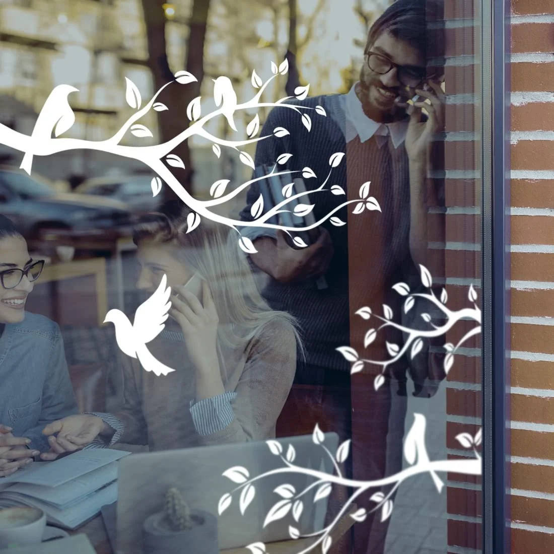 Наклейка на стіну Птахи на гілці Вінілова Біла 450 x 535 мм, фото №3