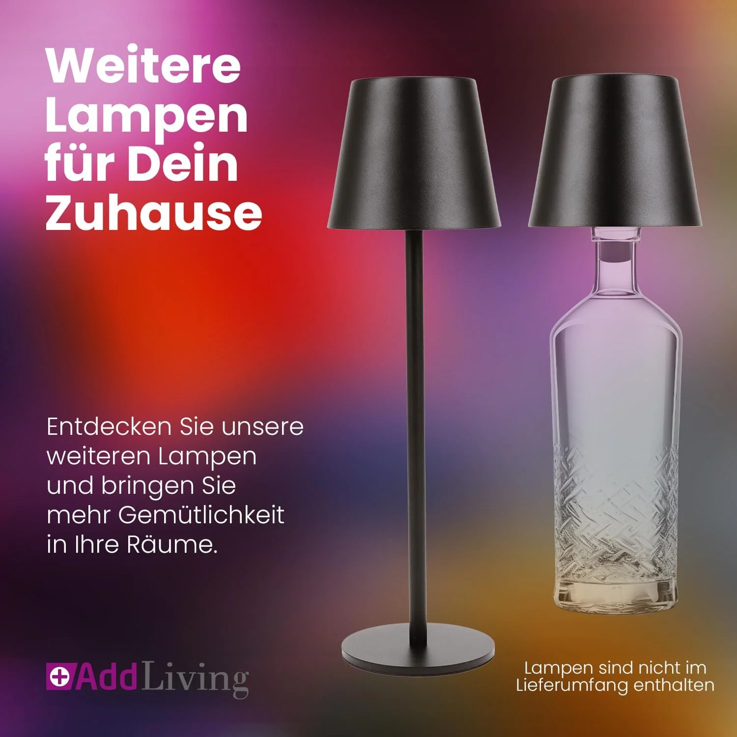 Настільна лампа AddLiving LED Зі шнурковим вимикачем Димуєма Бездротова RGB IP44 Чорна, фото №9