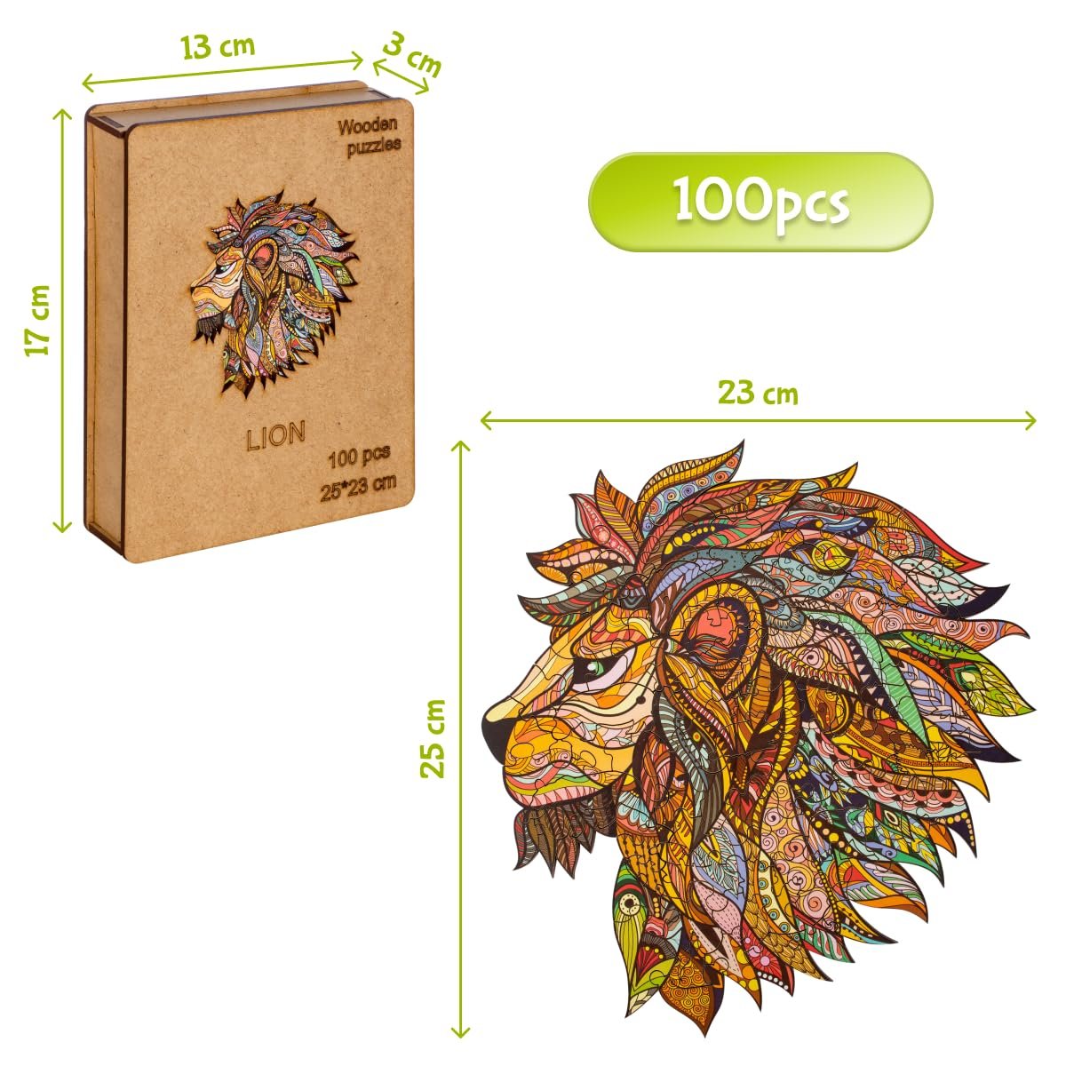 Деревянный пазл Лев Уникальная форма 100 элементов 25 x 23 см, фото №2