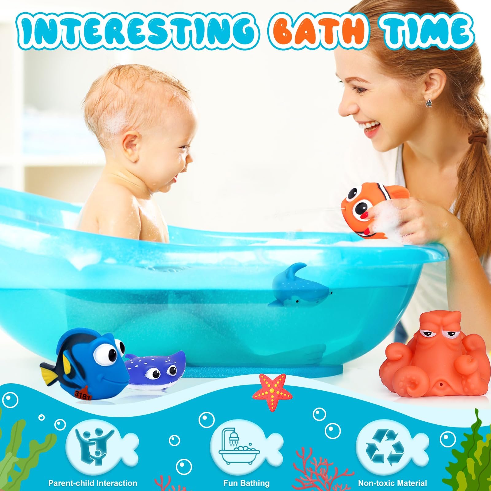 Игрушки для ванны для малышей 7 штук Водные брызги, фото №5