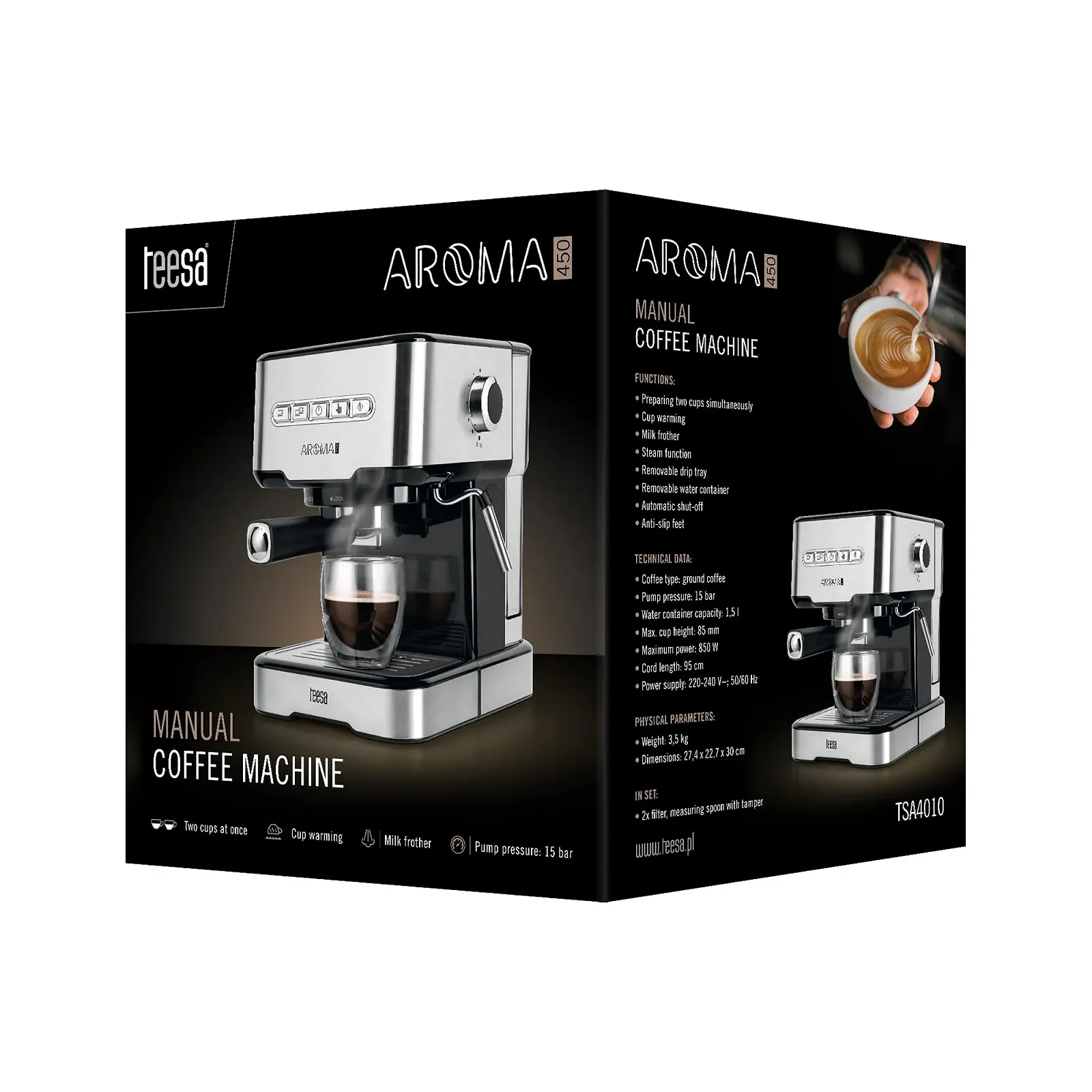 Кофеварка рожковая Teesa AROMA 450 TSA4010 15 bar, фото №5