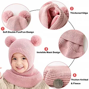 Балаклава FUYAO для девочки, зимняя, теплая, флисовая, с двойными помпонами, ветрозащитная, для катания на лыжах, для детей 1-5 лет synthetic.ua - Фото 1