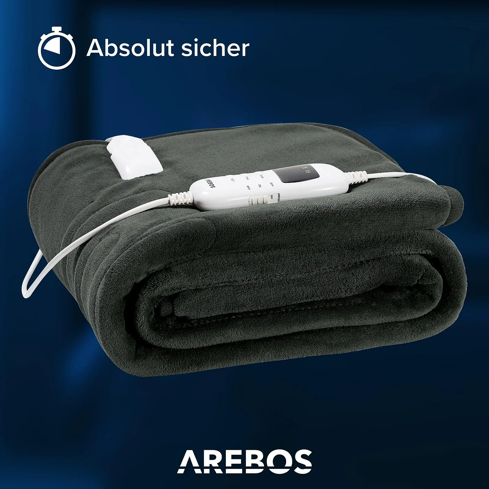 Электрическое одеяло Arebos Plush 200 x 180 см, антрацит, фото №4 Электрическое одеяло Arebos Plush 200 x 180 см, антрацит, фото №4