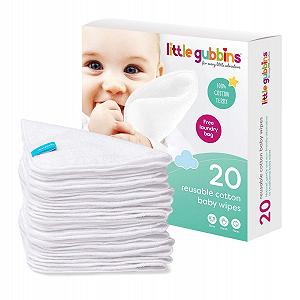 Салфетки детские Little Gubbins Многоразовые 20 шт. Махра хлопок 20 см x 20 см Белый - Фото 1