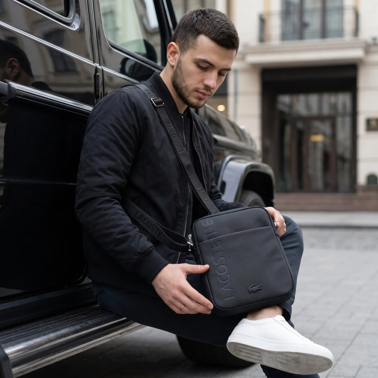 Чоловіча сумка Lacoste через плече, Чорна, фото №5