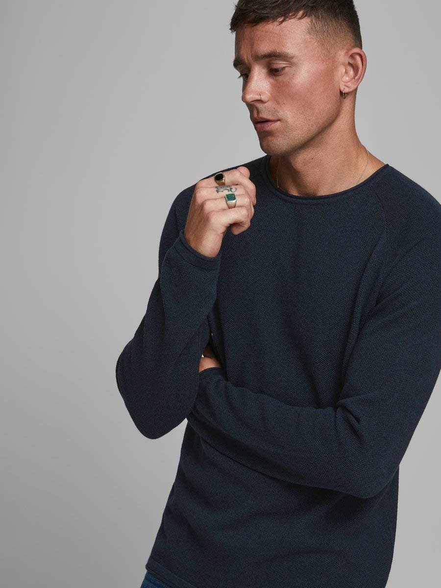 В'язаний пуловер JACK & JONES JJEHILL, чоловічий, з круглим вирізом, базовий, з довгими рукавами, бавовняна сорочка, фото №8