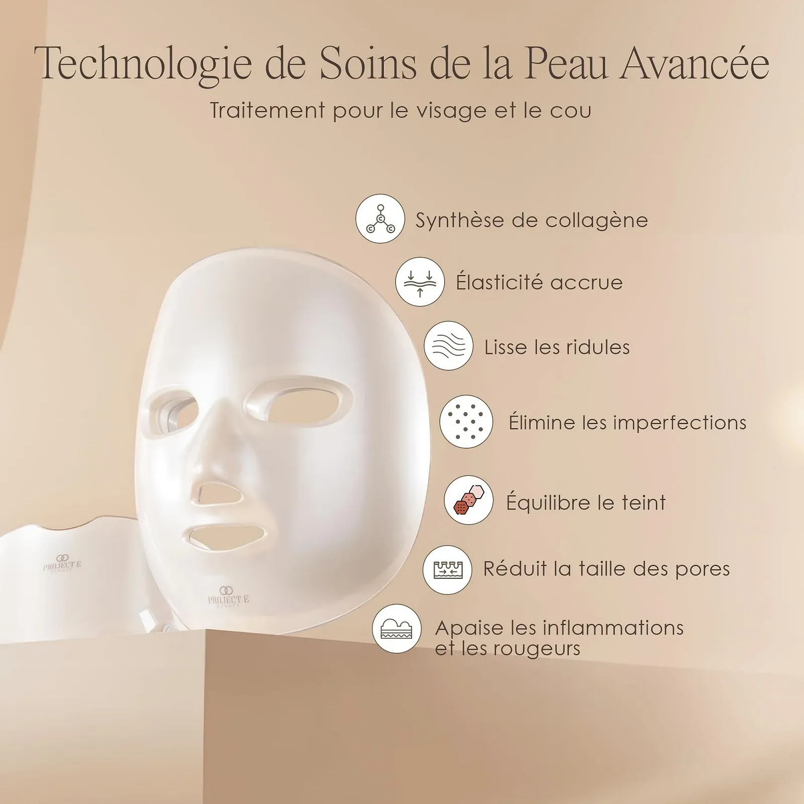 Маска Photon Project E Beauty для омолодження шкіри, бездротова, світлодіодна, для обличчя та шиї, 7 кольорів світла, фото №2