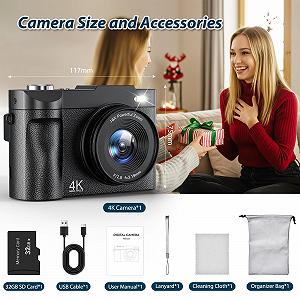 Цифровая камера 4K 50MP, автофокус, 16-кратный цифровой зум, 2,8-дюймовый экран, вращающийся на 180
		
		градусов, компактная камера для селфи с картой 32GB synthetic.ua - Фото 1