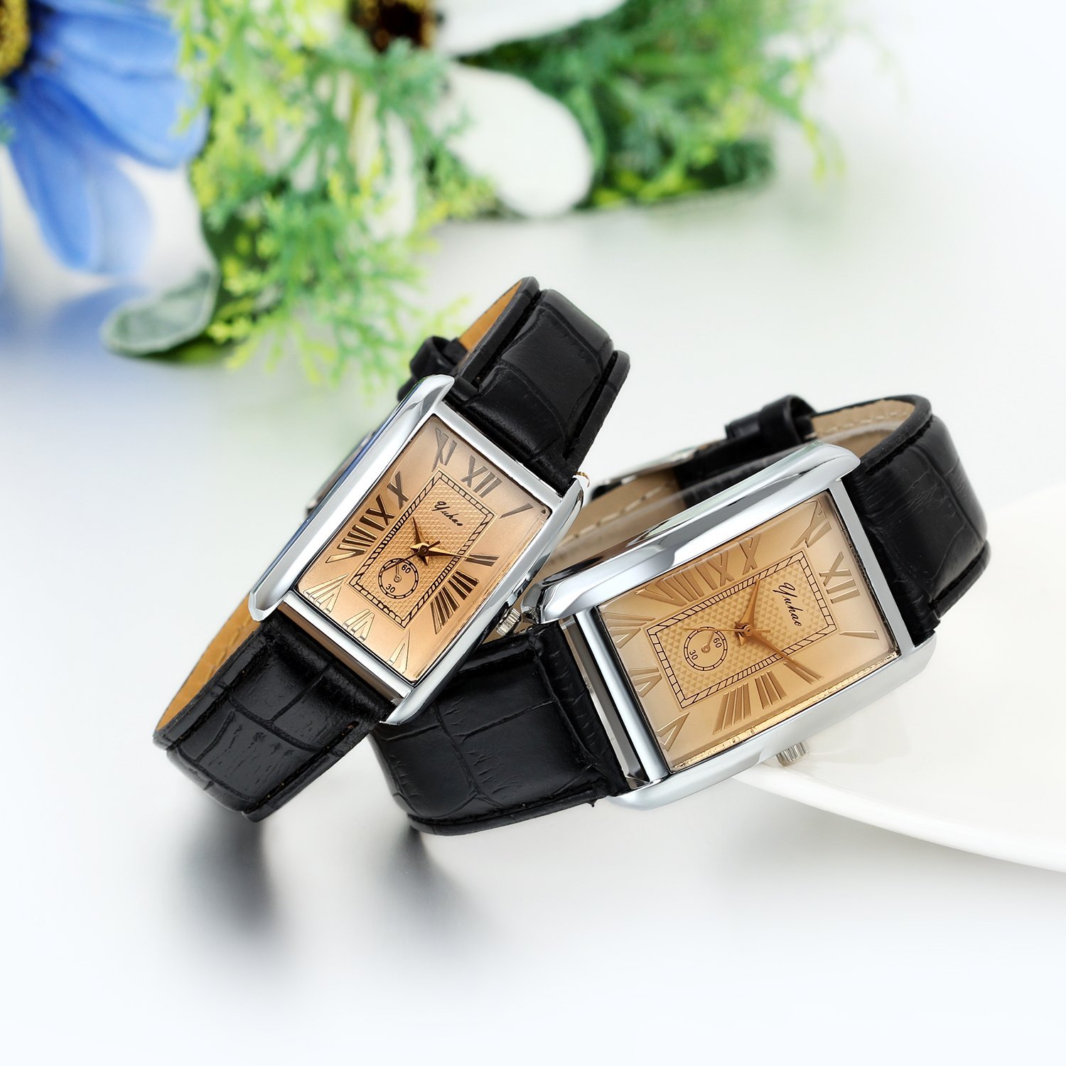 Часы Кварцевые Аналоговые Ретро Кожаные JewelryWe Мужские Женские с Циферблатом с Римскими Цифрами Черные, фото №3