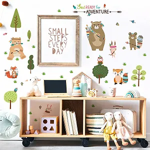 Наклейки на стіну WandSticker4U Індіанський набір Лісові тварини Зелений synthetic.ua - Фото 1