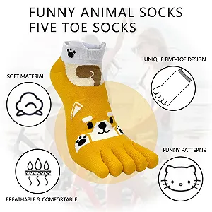 Женские носки с пальцами Хлопковые носки с пятью пальцами Короткие носки Носки-следки Милые красочные носки с рисунком животных и фруктов Носки для кроссовок Новинка Спортивные носки с пальцами Один размер: 35-40/5 пар synthetic.ua - Фото 1