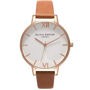 Жіночий аналоговий годинник Olivia Burton OB16BDW19, шкіряний ремінець коричневого кольору, бежево-рожеве золото, браслет - Фото 1