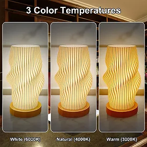 Настільна лампа з дерев'яною основою та плафоном PLA 3D-друк 10 рівнів яскравості USB synthetic.ua - Фото 1