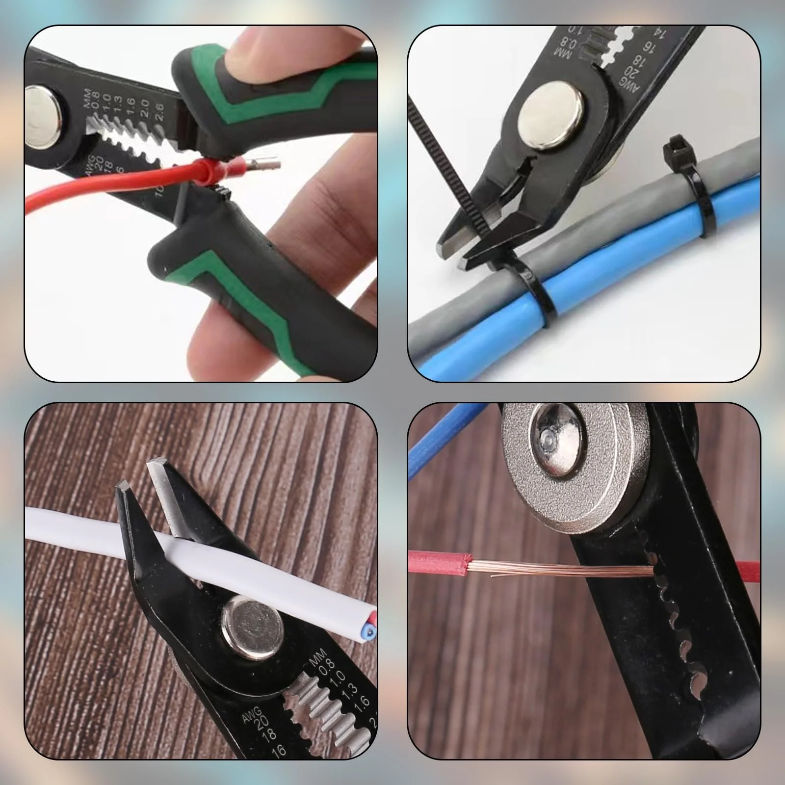 Бокорезы и стриппер 3-в-1 20-10 AWG с скрытой пружиной зеленые, фото №4