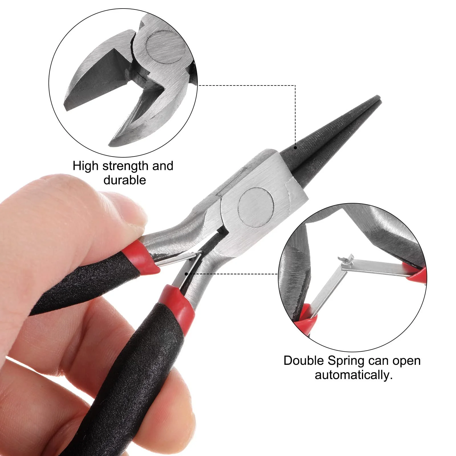 Мини круглогубцы sourcing map 4,5 дюйма Конические плоскогубцы с черной пластиковой ручкой для изготовления ювелирных изделий и рукоделия, фото №4 Мини круглогубцы sourcing map 4,5 дюйма Конические плоскогубцы с черной пластиковой ручкой для изготовления ювелирных изделий и рукоделия, фото №4