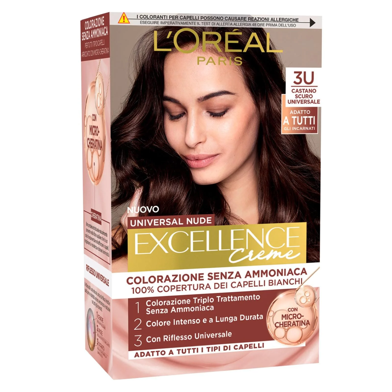 Краска для волос L'Oréal Paris Excellence Cream Universal Nude Dark Brown 3U тройного действия - 3 оттенка, фото №2 Краска для волос L'Oréal Paris Excellence Cream Universal Nude Dark Brown 3U тройного действия - 3 оттенка, фото №2