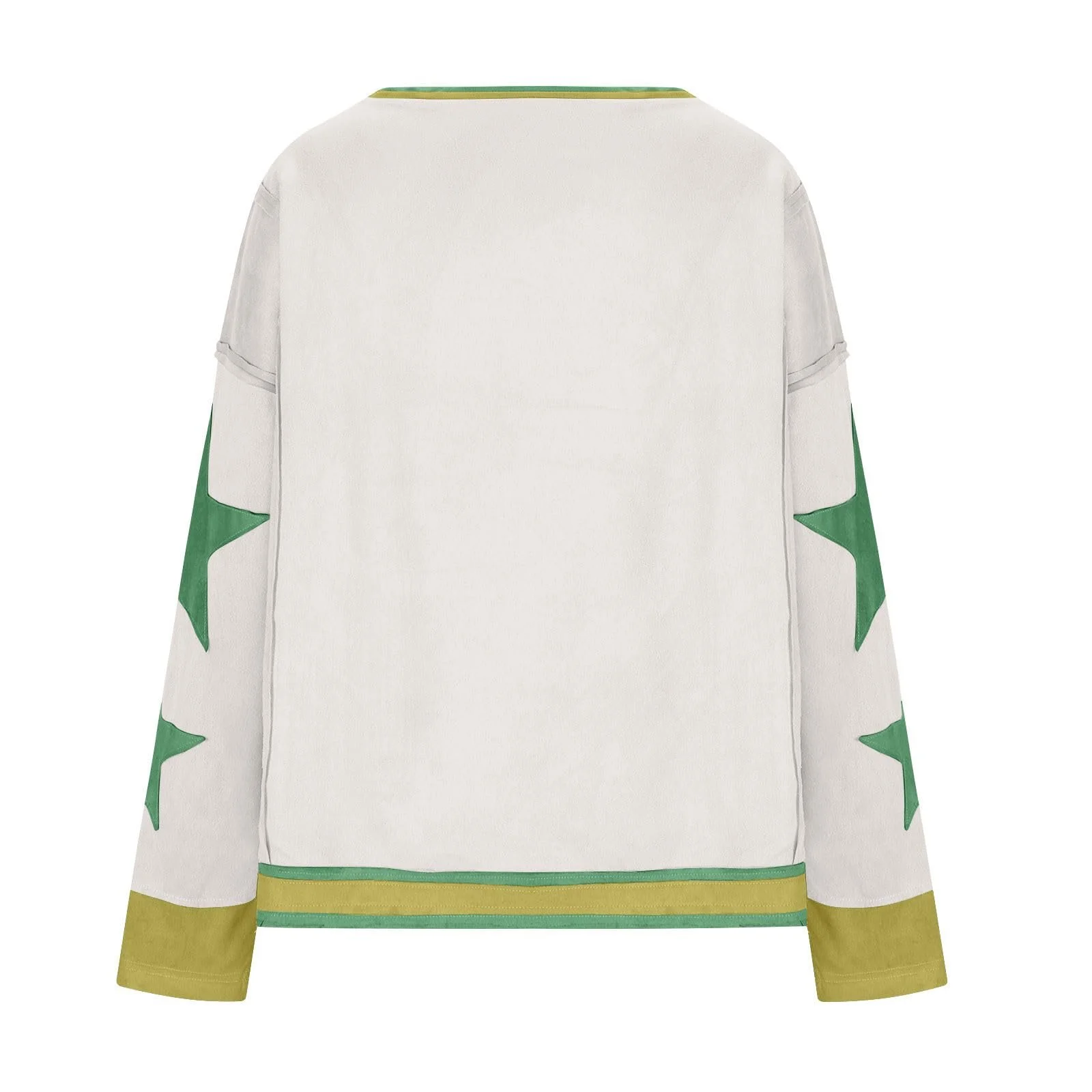 Свитшот NZYIHAO Oversize Женский Повседневный Звездный Принт Длинный Рукав Пэчворк Топы Длинный Рукав Круглый Вырез Джемпер Полосатая Рубашка Цветной Блок Туника Зимняя Длинная Рубашка Streetwear, фото №5