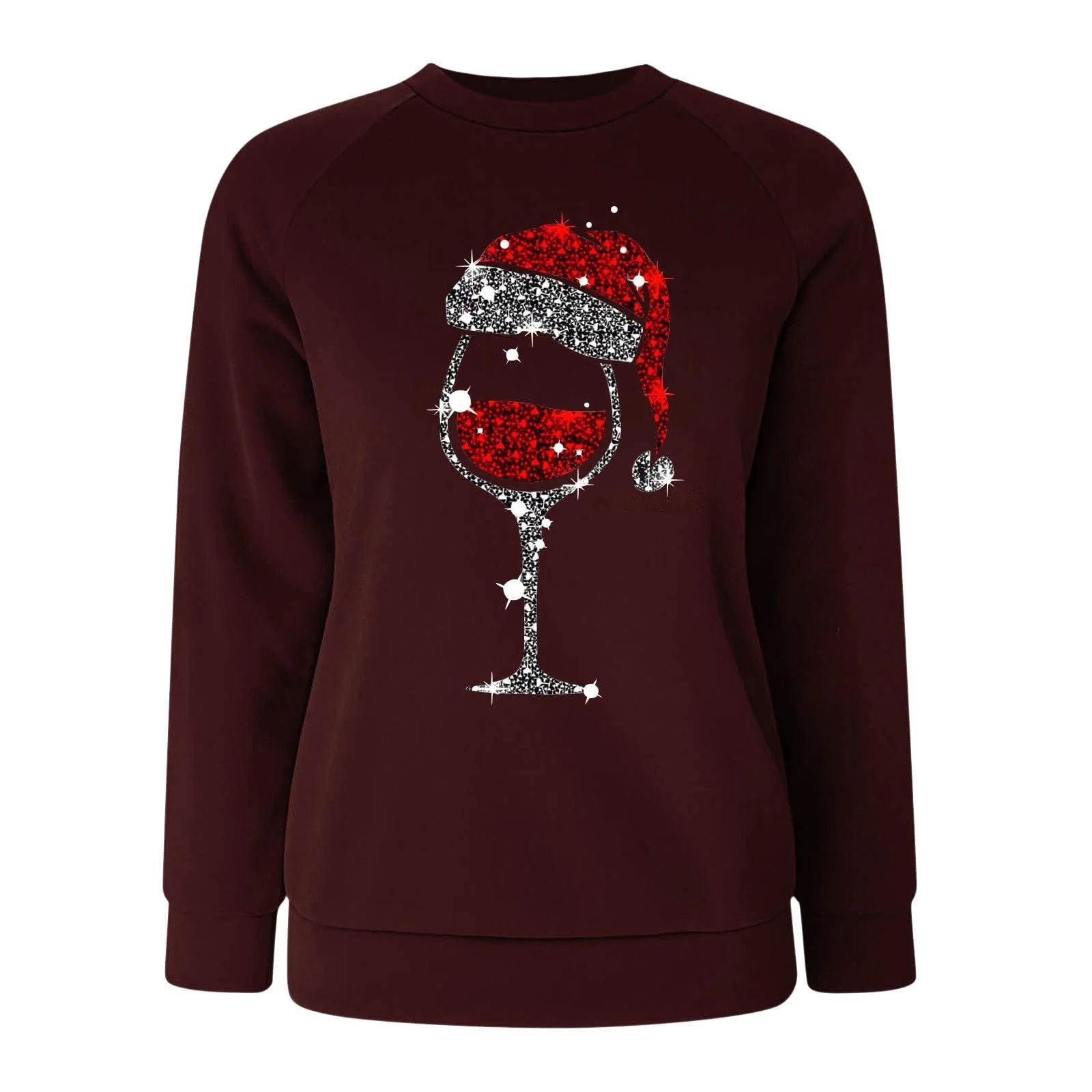 Рождественский джемпер Женская смешная рубашка с длинными рукавами Блестки Принт бокала красного вина Пуловер Рождественский женский свитшот Рождественская рубашка Женская с длинными рукавами с рождественским мотивом Санты Рождественская футболка, фото №4