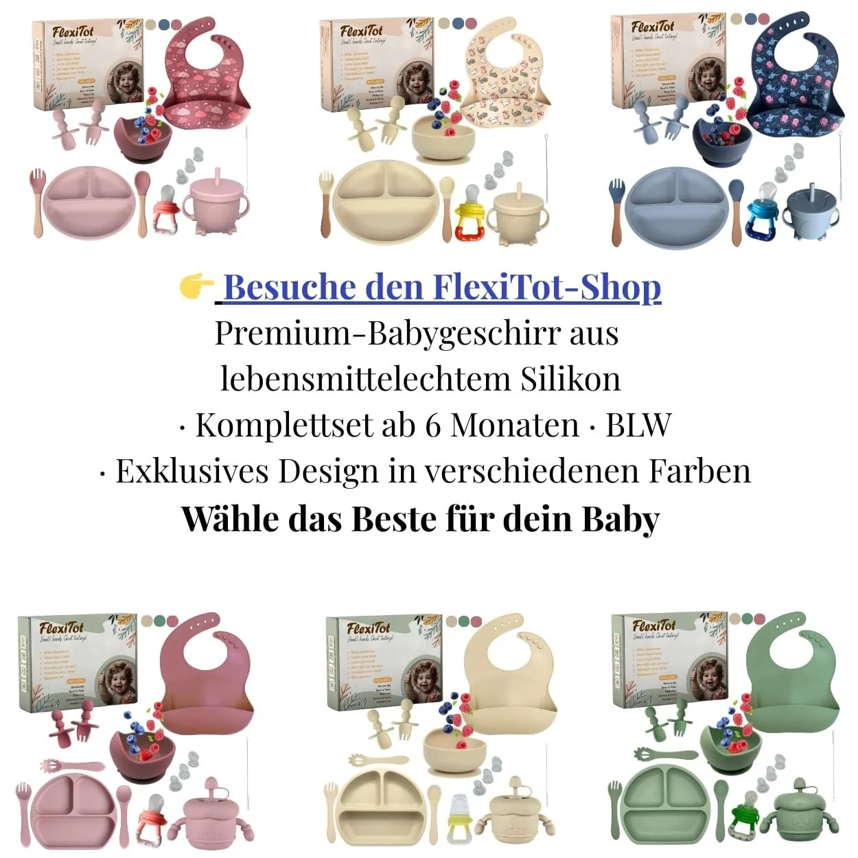 Набір силіконового дитячого посуду FlexiTot з присоскою, мискою, поїльником, слинявчиком та столовими приборами Синій, фото №6 Набір силіконового дитячого посуду FlexiTot з присоскою, мискою, поїльником, слинявчиком та столовими приборами Синій, фото №6