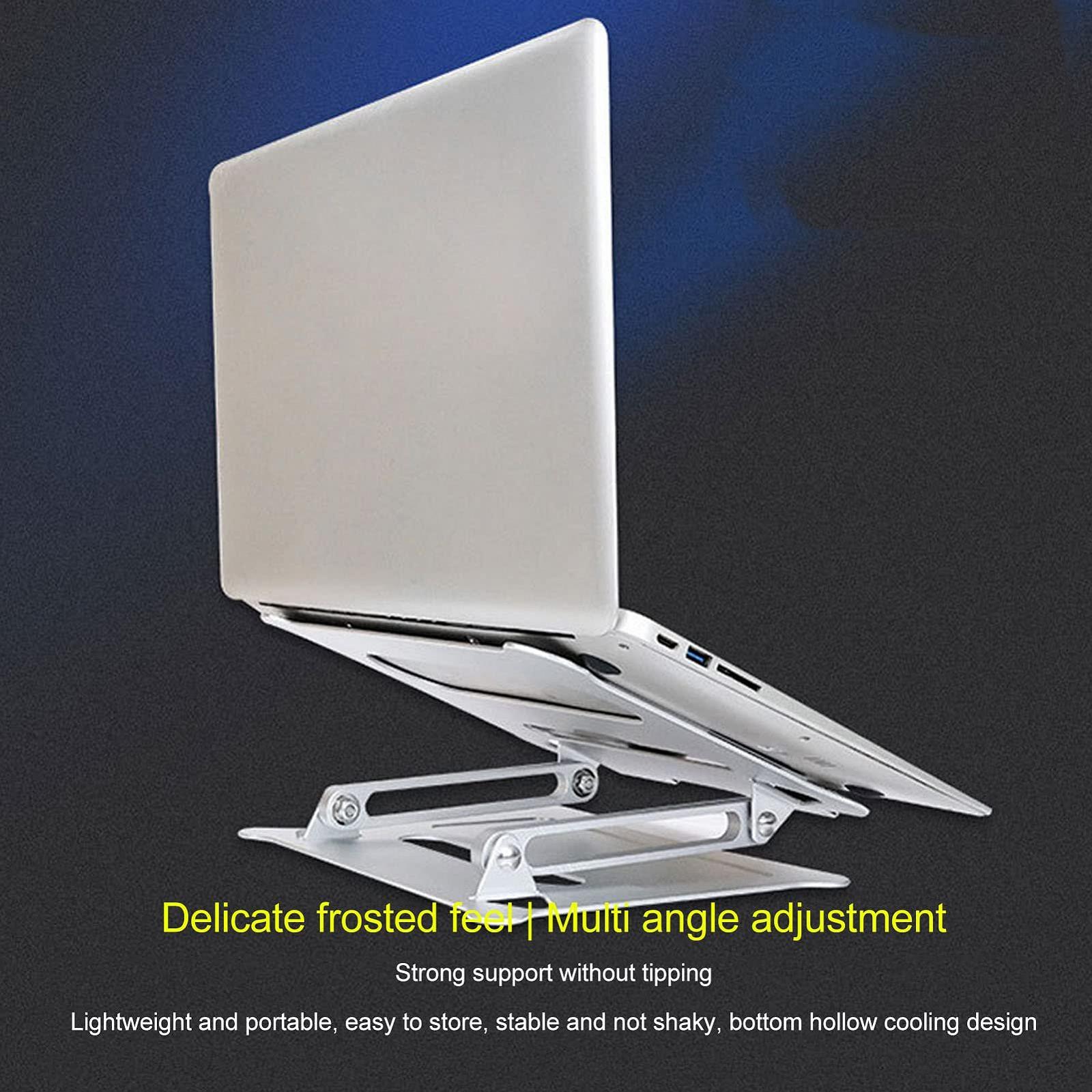 Складная подставка для ноутбука - регулируемая по высоте подставка для ноутбука, держатель для планшета, нескользящие силиконовые накладки, стабильная треугольная опора, для дома и офиса, серебристый, фото №8
