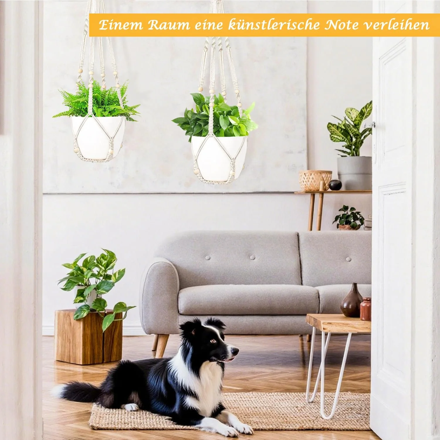 Подвесные корзины макраме Набор из 2 шт Хлопковая веревка 89 см Бохо, фото №6