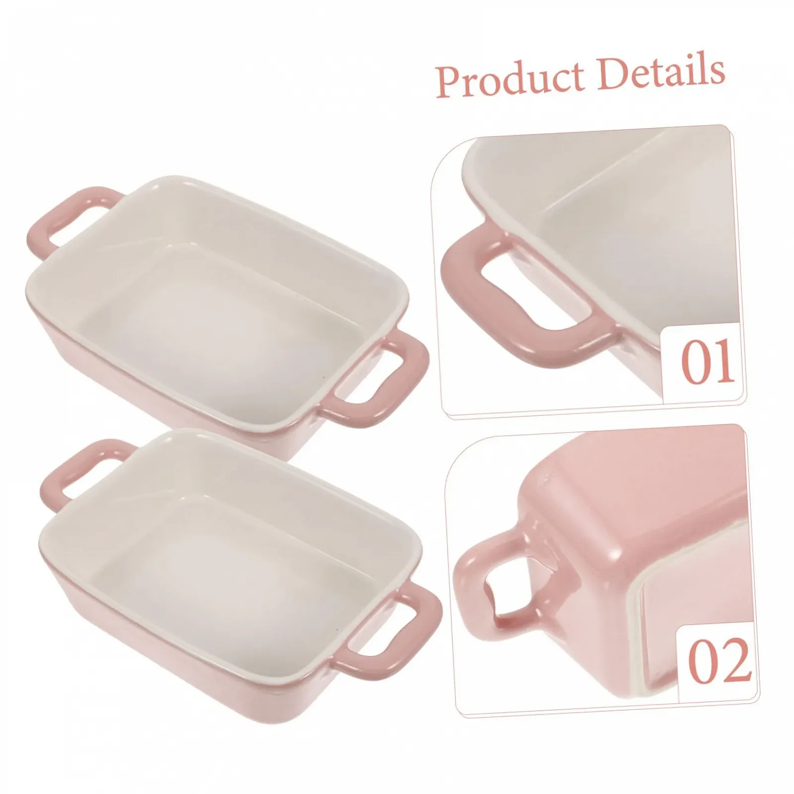 Форма для запекания Healifty керамическая прямоугольная розовая жаростойкая, фото №6