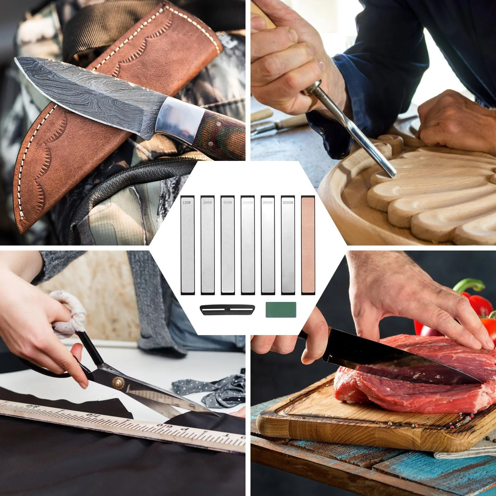 Набір алмазних точильних каменів 10 штук 120-3000 Grit з основою та аксесуарами, фото №7