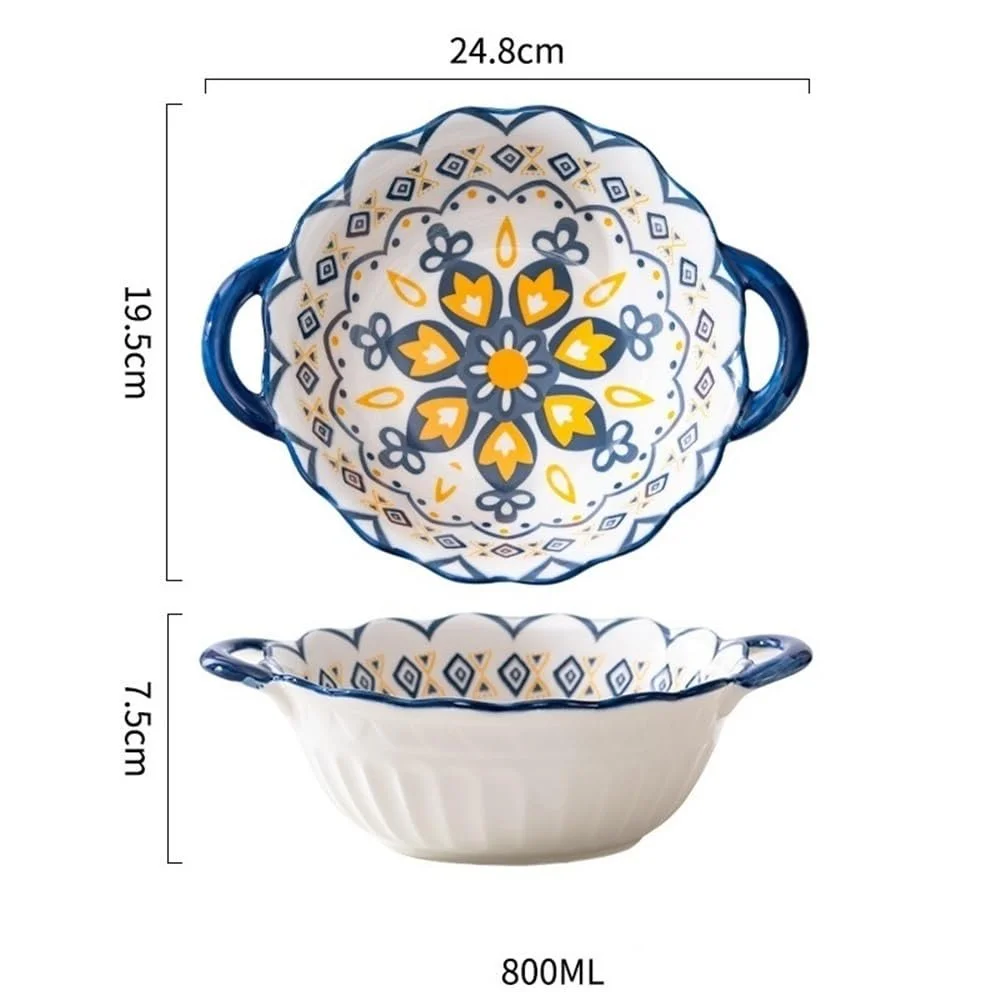 Форма для запекания лазаньи Керамическая с двойными ручками Цветочный узор, фото №2