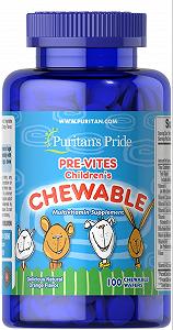 Мультивитамины для детей Puritan's Pride Pre-Vites Childrens Multivitamin 100 chewable tablets - Фото 1