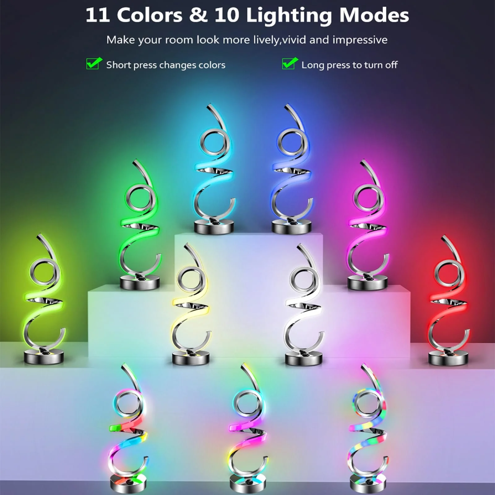 Настільна лампа LED Bedside Lamp RGB Dimmable Wireless Spiral Rechargeable, фото №3