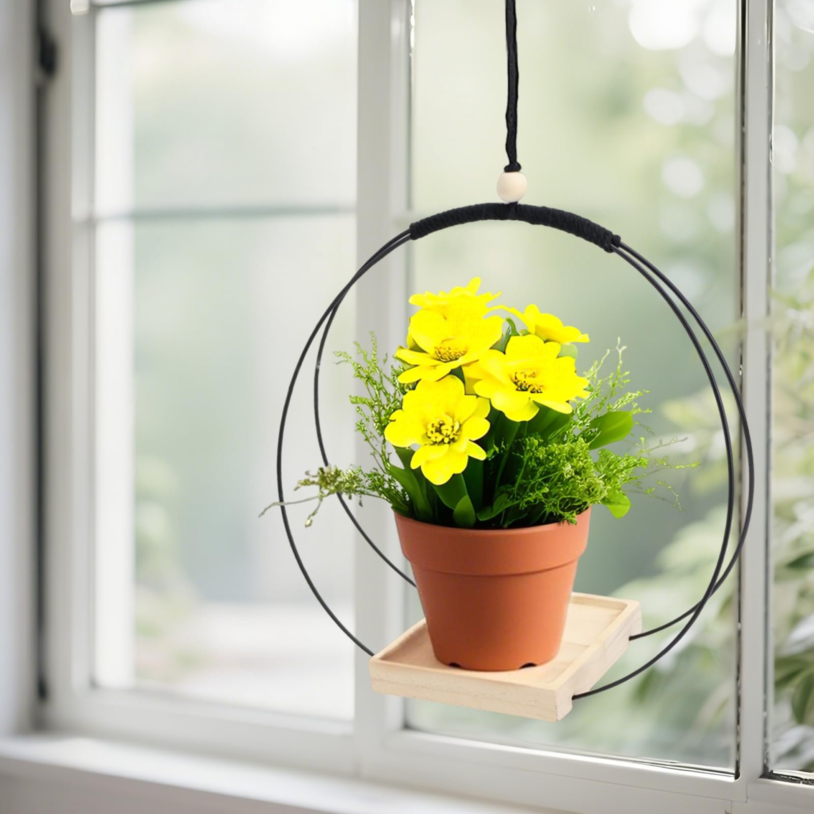 Підвісні кошики для рослин KVXXVX 2 шт метал дерево чорні, фото №6