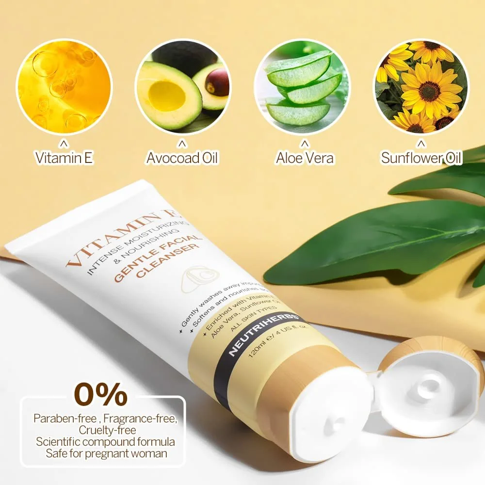 Очищающее средство для лица Neutriherbs с витамином Е, нежное средство для ежедневного очищения, подходит для всех типов кожи, 118 мл, фото №3