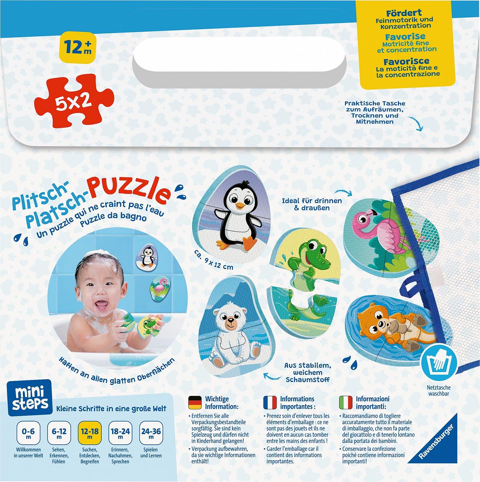 Пазл для ванны Ravensburger ministeps Plitsch-Splash Favourite Animals 4589 10 деталей от 1 года, фото №4