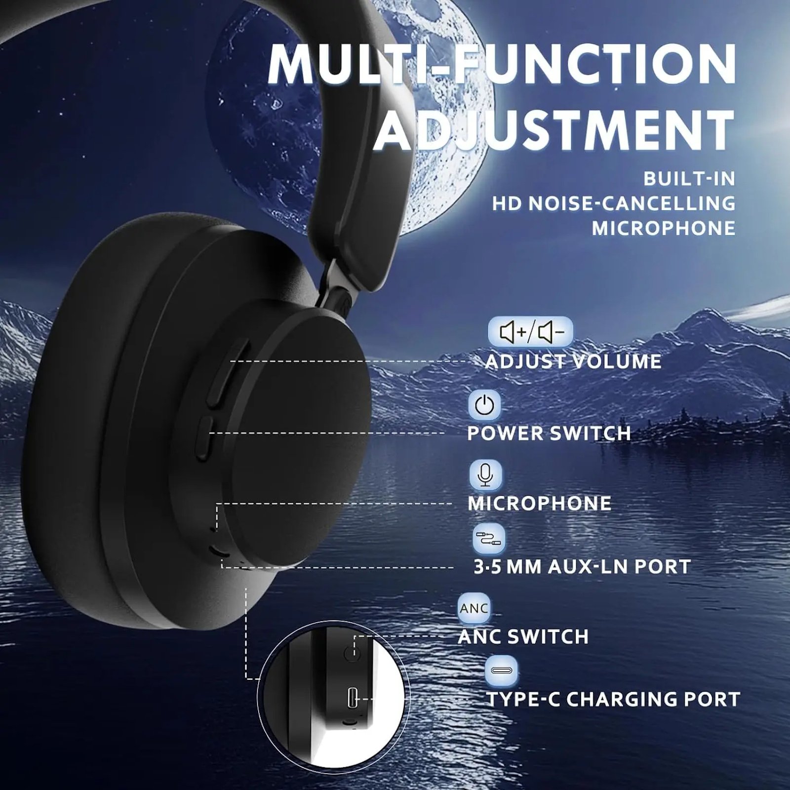 Навушники ATTACK SHARK G500 Black Hi-Res ANC BT5.3 Microphone, фото №9