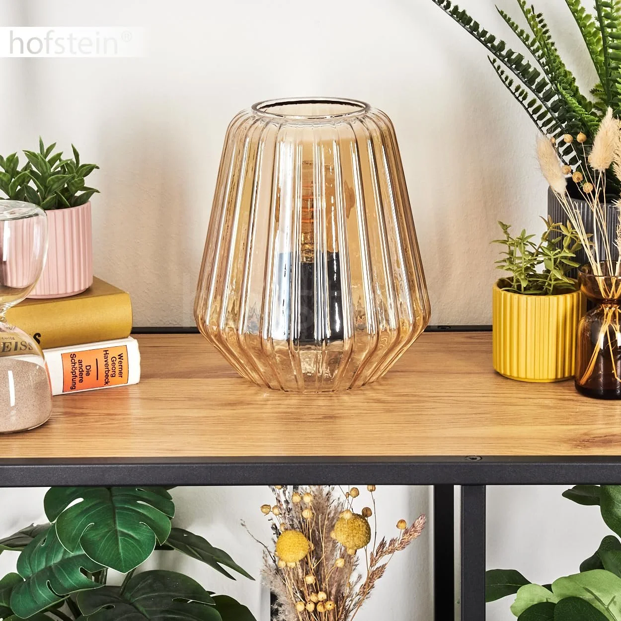 Настільна лампа Telhais Метал / Скло Дизайн зі скляним плафоном (діаметр 17 см) та вимикачем на кабелі 1 x E27 Чорний / Янтарний, фото №3