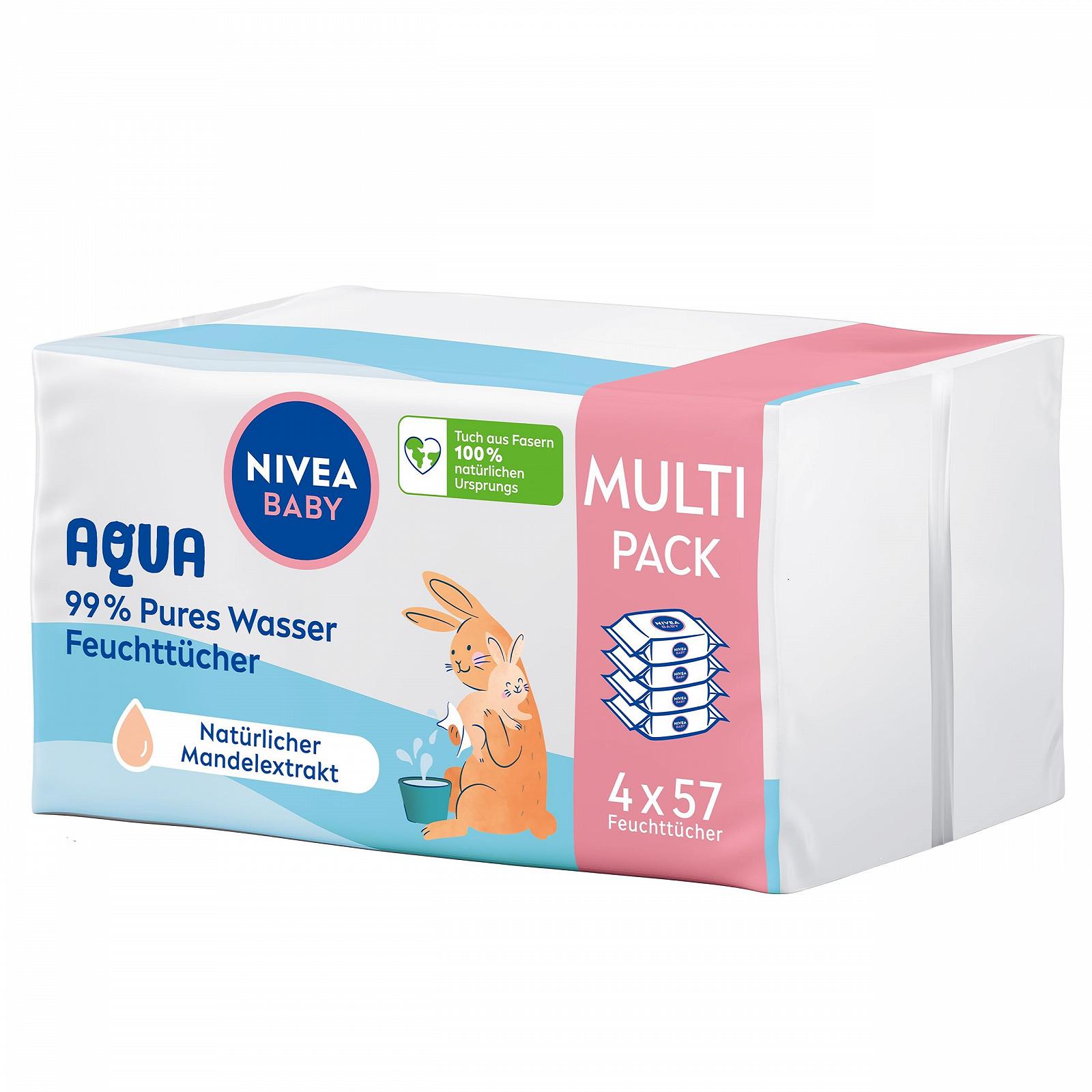 Салфетки влажные NIVEA BABY AQUA, 4 x 57 шт., фото №1