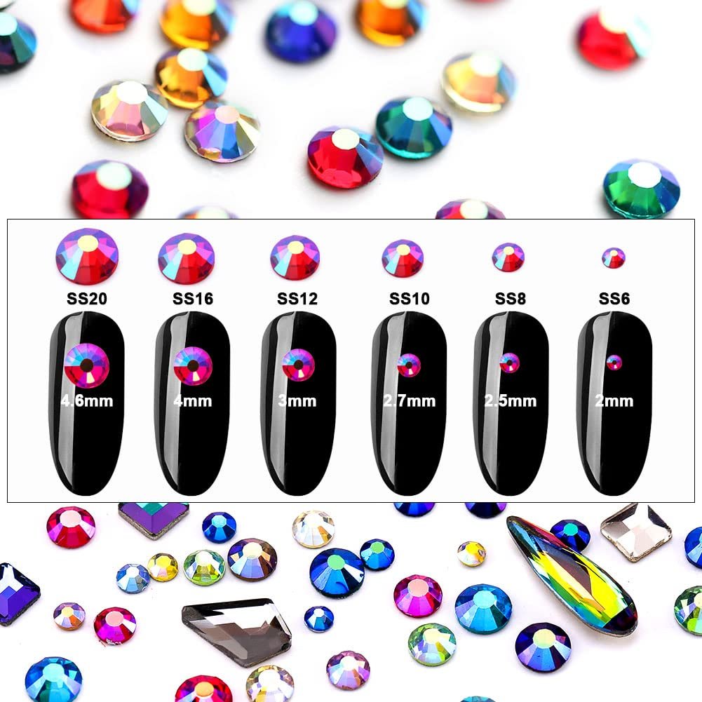 Стразы Плоские для Ногтей DIY Камни Кристаллы Драгоценности Стекло Бриллианты Набор для украшений с пинцетом и ручкой для подбора 12 цветов (Разноцветные), фото №2