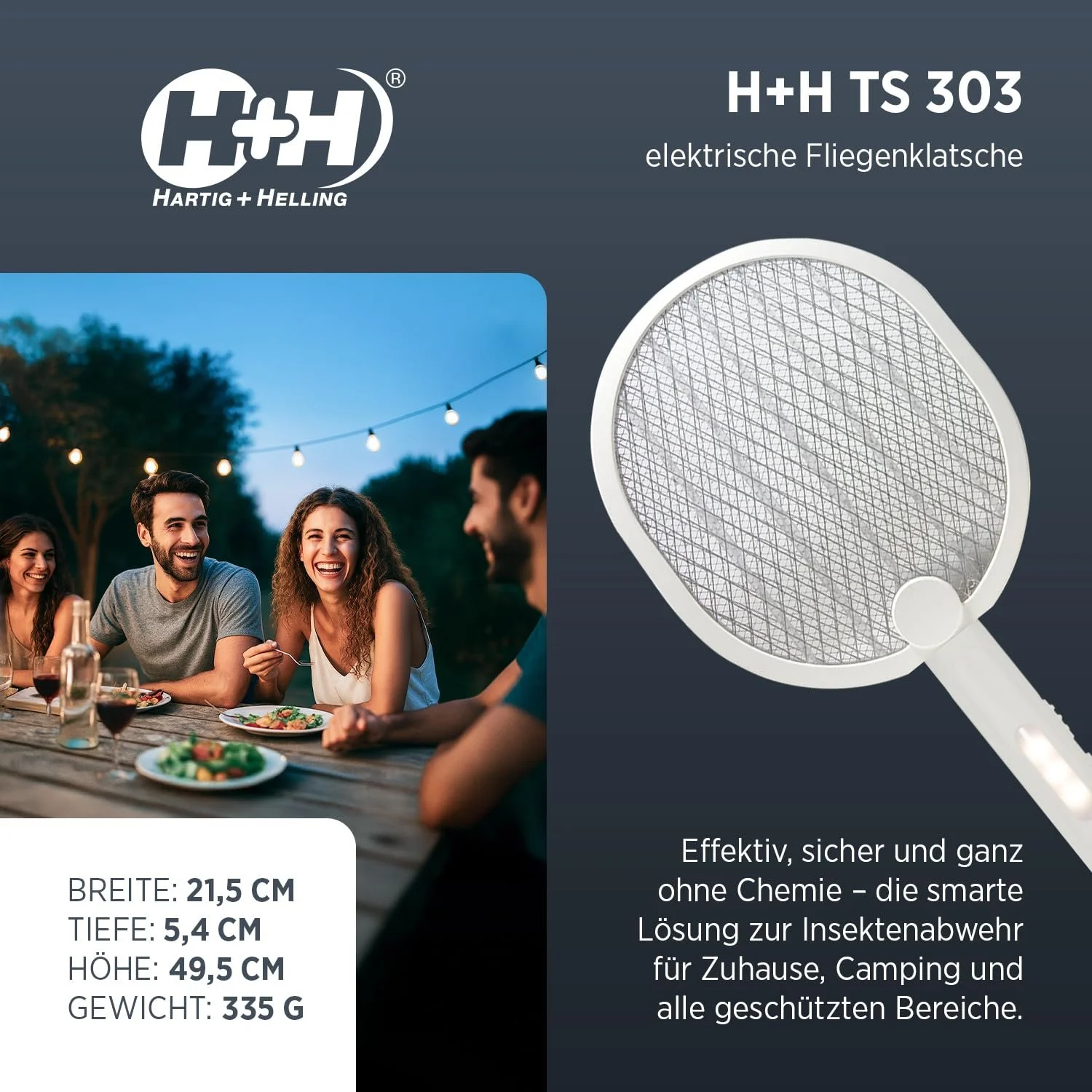 Електрична мухобійка H+H TS 303 набір 2 шт. 2-в-1 з UV-світлом USB-C біла, фото №2