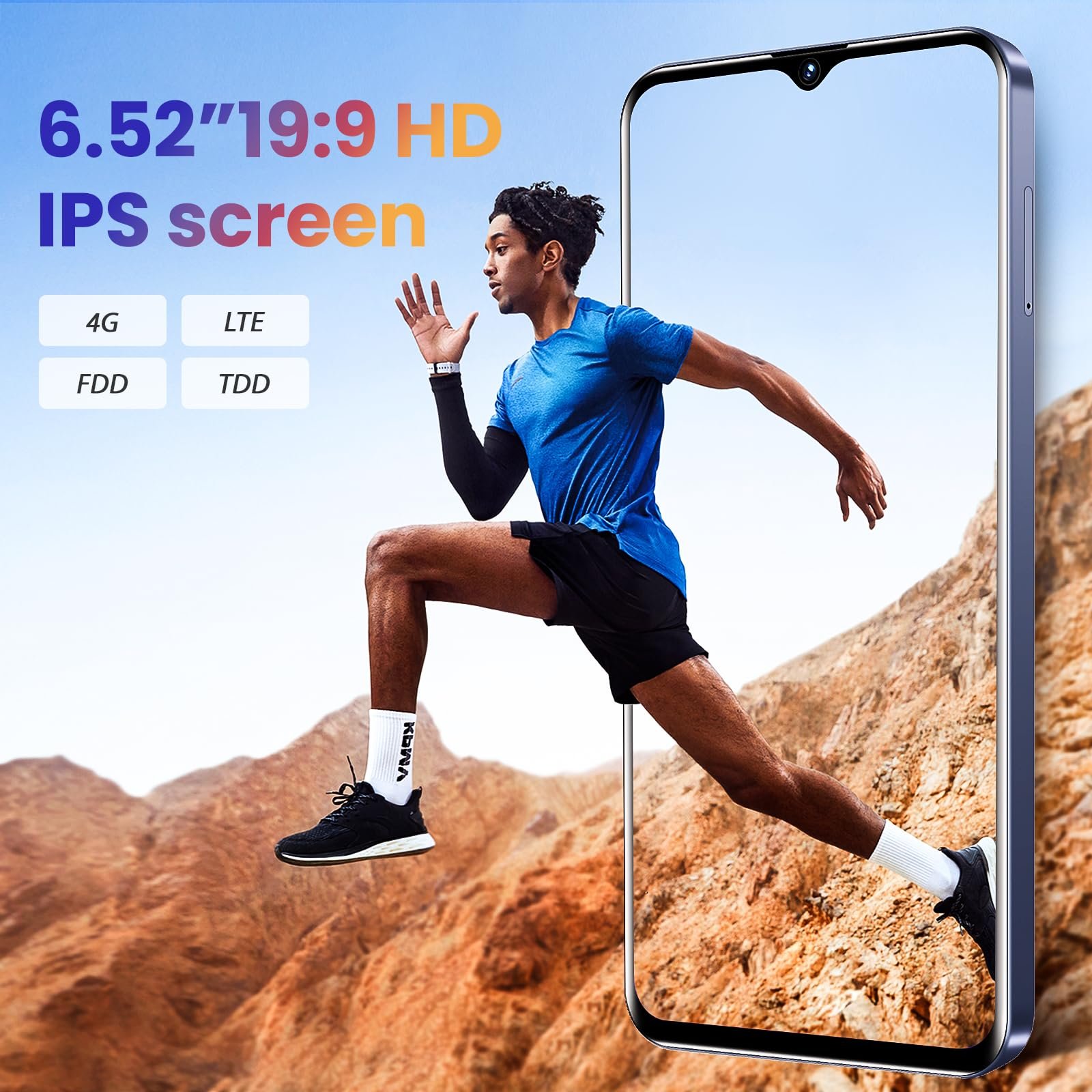 Смартфон 8-Core Processor 4G-LTE 5MP + 13MP Camera Android 11 4GRAM 64GROM Expandable 256GB 6.52 Inch Blue, фото №7